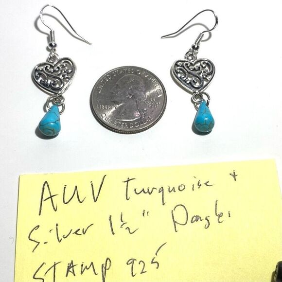 AUV Sterling 925 Silver & Turquoise Dangles - Picture 5 of 5